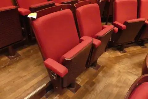 Tiyatro/salon koltukları, 2 oturma yeri, dolgulu katlanır koltuklar, kırmızı/kahverengi
