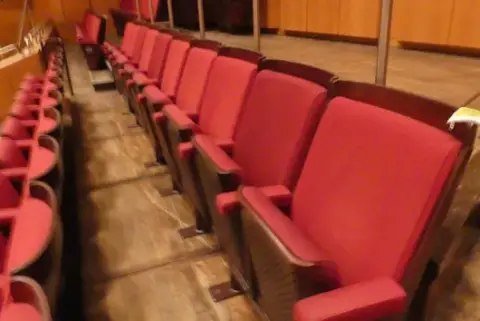 Tiyatro/salon koltukları, 10 oturma yeri, dolgulu katlanır koltuklar, kırmızı/kahverengi