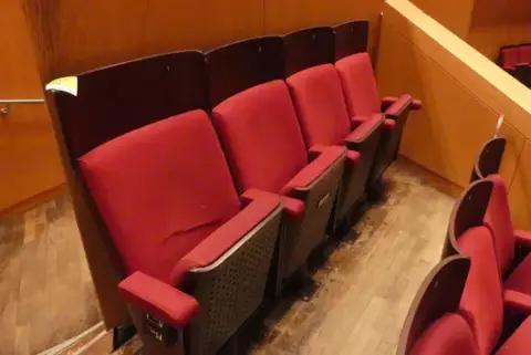 Tiyatro/salon koltukları, 4 oturma yeri, dolgulu katlanır koltuklar, kırmızı/kahverengi