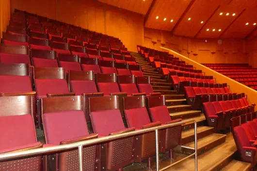 Teater-/salstoler, polstrede klappseter, rød/brun