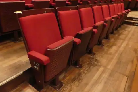 Tiyatro/salon koltukları, 9 oturma yeri, dolgulu katlanır koltuklar, kırmızı/kahverengi
