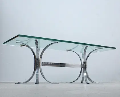 Mid-Century Couchtisch / Coffeetable, Stahl, Glas, 1970er Jahre.