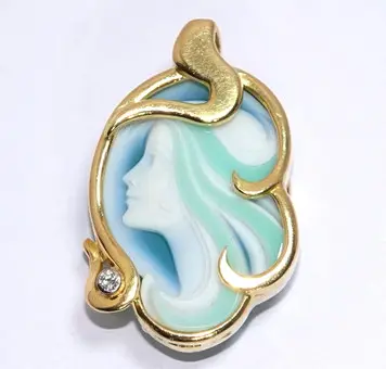 Colgante oro camafeo cabeza de mujer + diamante 750/18K 31 x 21 mm 11 g