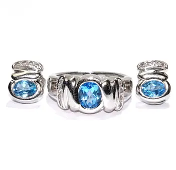Conjunto, anillo y pendientes con topacio y diamantes