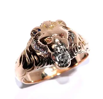 Ring Gold Löwe 585/14K Diamant 0,10ct. unisex Gr. 53/16,9mm änderbar 7,0g antik.