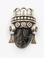 Vintage-broche, sterlingsølv og obsidian, Talleres de Los Ballesteros, Mexico, i alt ca. 37,7 g, ca. 5 x 3,5 cm