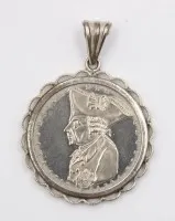 硬币吊坠，5德国马克纪念币，1986年，腓特烈大帝逝世200周年，835银镶嵌