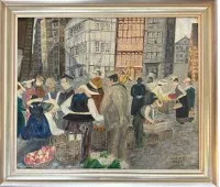 Hajo，1960年《花市》油画/亚麻布，带框，框尺寸62x70厘米