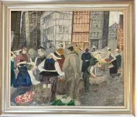 Hajo，1960年《花市》油画/亚麻布，带框，框尺寸62x70厘米