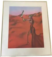 Paul Wunderlich (1927-2010), 1977 "Falknerin" stor litografi, betegnet i pladen, indrammet med glas, sendes uden ramme, motiv ca. 66x51 cm