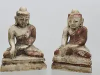 Formentlig antikke Buddhafigurer, Burma?, fedtsten, højde ca. 18 cm