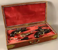 Paar Duell-Pistolen im Koffer, USA um 1890-1910