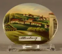 Porselensplakett med byprospekt av Altenburg, historisme før 1900