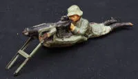 Jouet militaire, soldat avec mitrailleuse, Elastolin Germania de la période de la 2e GM, allemand