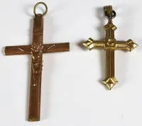 2 pendentifs chrétiens en forme de croix, historicisme vers 1900, allemand