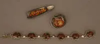 Parure Art déco en ambre et argent, années 1930-1950, allemande