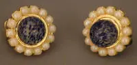 Clips d'oreilles Christian Dior / Véritable lapis-lazuli et perles