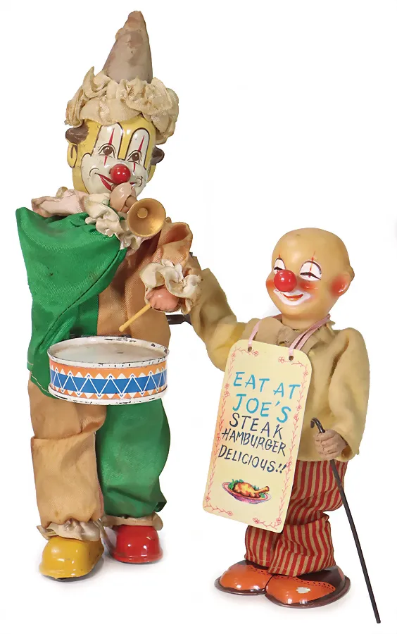 2 art., clown avec trompette et tambour
