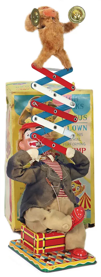 Jouet à batterie, clown avec singe