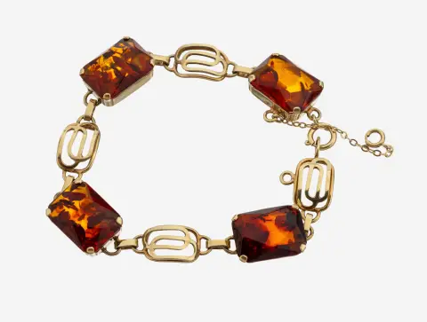 Bracelet en or 14 kt avec ambre, or 585/000, 4 ambres à facettes, abstrait