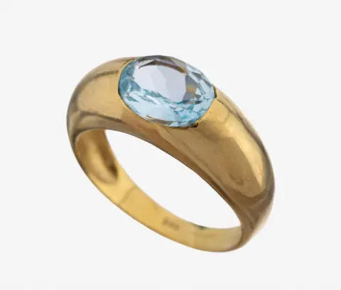 Bague topaze en or 14 ct, or jaune 585/000, design sobre, topaze bleue à facettes ovales (traitée), RW