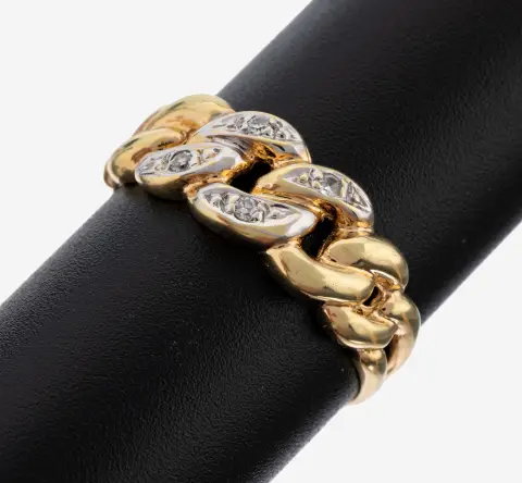 Bague diamant en or 14 ct, or jaune 585/000, tête de bague ajourée en style chaîne, 4 8/8-