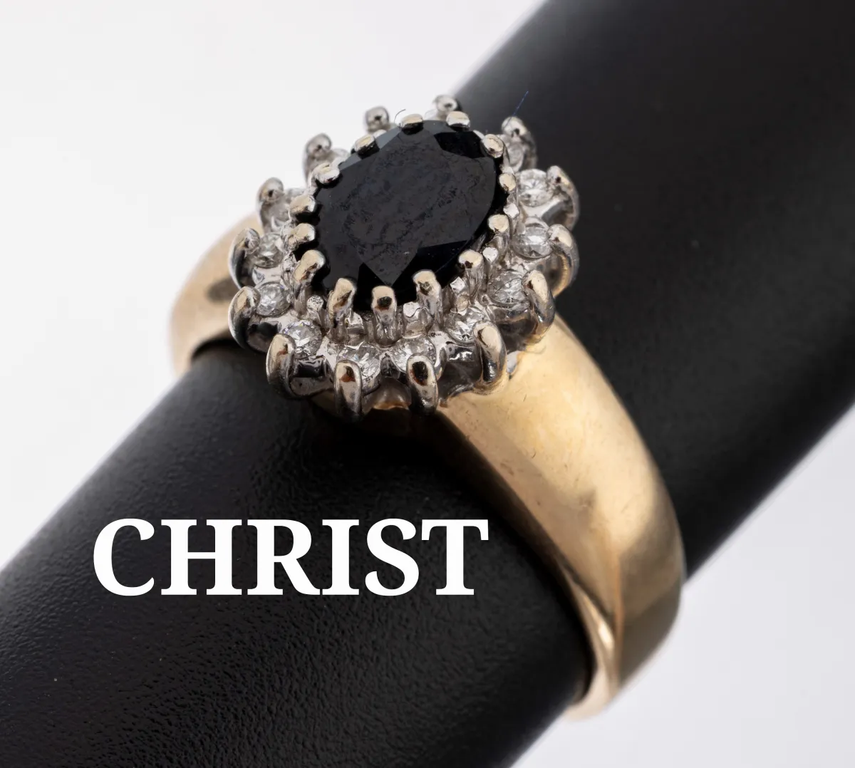 14 kt goud CHRIST saffier-diamant ring, GG/WG 585/000, WG ringkop, centraal