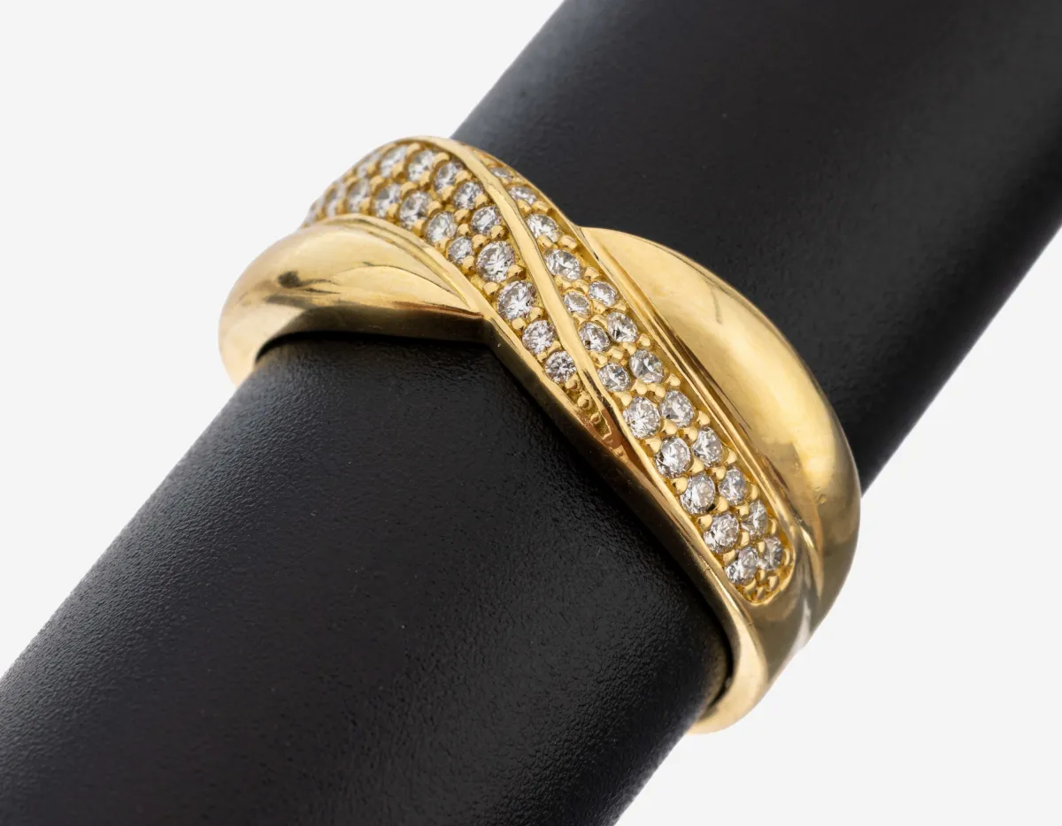 Bague diamantée en or 18 kt, or jaune 750/000, fabrication de qualité, 40 diamants