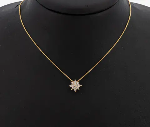 14 kt goud briljant hanger, goud 585/000, in vorm van een gestileerde bloem, 12 briljanten