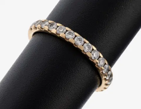 14 kt goud briljant ring, geelgoud 585/000, 17 briljanten totaal ca. 0.34 ct wit/vs, maat 52,