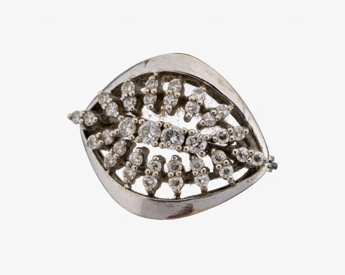 14 kt Gold Diamant-Brosche, WG 585/000 gepr., 4 Brillanten und 32 8/8-Diamanten zus
