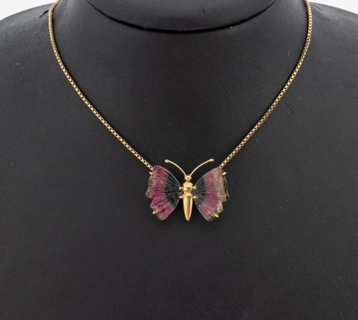 14 kt Gold Turmalin-Anhänger, GG 585/000, Schmetterling, Flügel aus