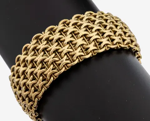 14 kt gouden armband, jaren 1950-60, geelgoud 585/000, zware uitvoering, oppervlak