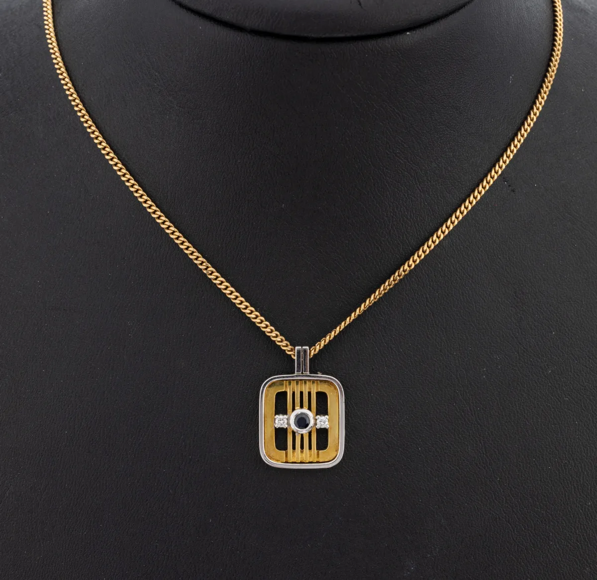 18 kt Gold Saphir-Diamant-Anhänger, GG/WG 750/000, rundfacett. Saphire ca. 0.08 ct, 2