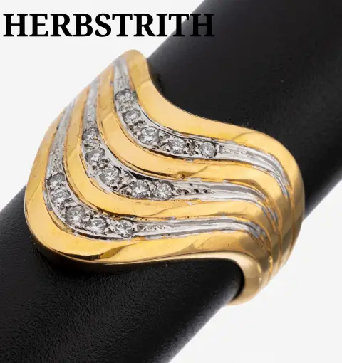 18 kt gouden HERBSTRITH diamanten ring, 750/000, gebogen ongebruikelijk ontwerp