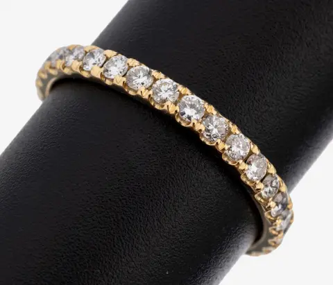 14 kt goud diamanten memory ring, goud 585/000, 31 diamanten ca. 0.92 ct (gegr.)