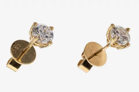 Paire de boucles d'oreilles puces diamant en or 14 kt, or jaune 585/000, 2 diamants total env. 1,02 ct blanc/si
