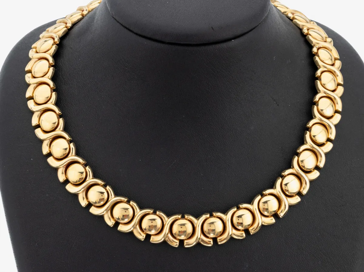 14 kt Gold Collier, GG 585/000, geom. Glieder, D. ca. 12 cm (L. ca. 41 cm),