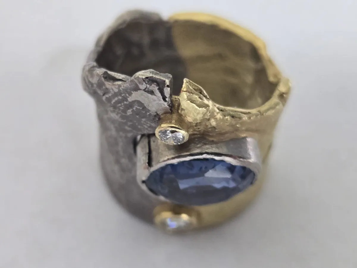 Ring (Gold, Platin, Saphir, 2 Brillanten)