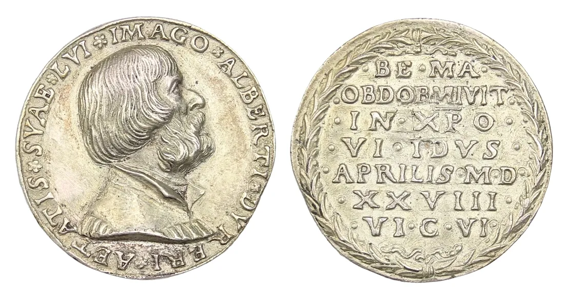 Norimberská stříbrná medaile na Albrechta Dürera – medaile od Matthese Gebela na smrt Albrechta Dürera 1528, Ø 38 mm, 22,2 g