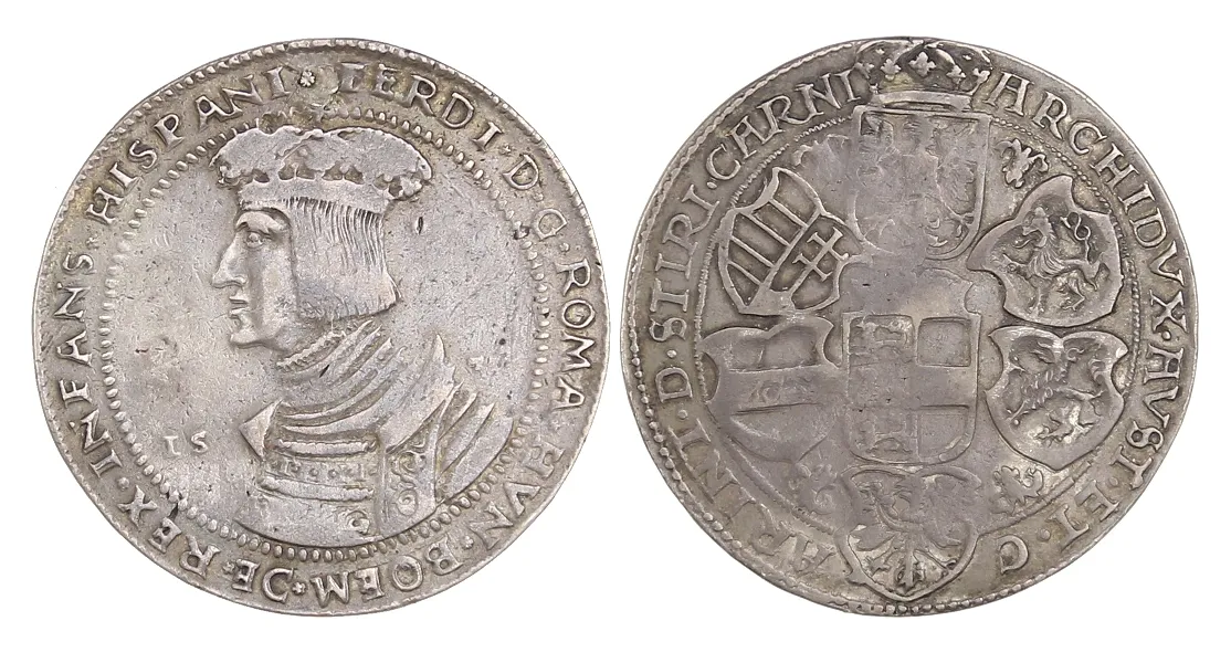 Klagenfurt taler under Ferdinand I (1521 – 1564) – Taler 1532, split (small) date "15 32", Ø 44.5 mm, 27.8 g, weak strike, otherwise VF, very rare