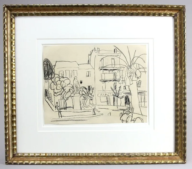 Münter, Gabriele (Berlín 1877 – 1962 Murnau am Staffelsee) – Kresba „Strasse in Sanary sur Mer“, uhel na velínu