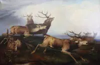 Nepoznati umjetnik bidermajera oko 1820, jeleni u bijegu