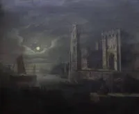 Caspar Johann Nepomuk Scheuren 1810-1887，带宽阔港口设施的夜景
