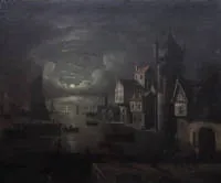 Caspar Johann Nepomuk Scheuren，生：1810-卒：1887，带宽阔港口设施的夜景（配对作品）