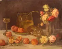 Alexander Gebhardt 1869-1958, mrtva priroda s punčem, breskvama i cvijećem