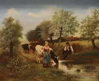 Èdouard Bernard Debat-Ponsan 1847-1913, Kühe an der Tränke