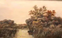 Franz Th. Kargl 1834-1902, Uferlandschaft mit Angler