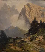 Otto Ackermann-Pasegg 1882-1959, pogled na planinarsku kuću Bettelwurfhütte/Alpe