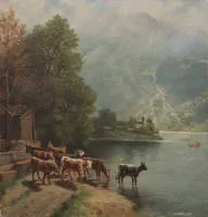 Unbek. Künstler des 19.Jh., Kühe am Bergsee